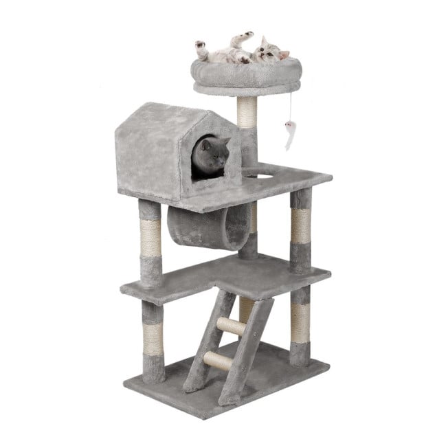 Cat Tree Scratching Post Scratcher Tower House Furniture Grey 110cm