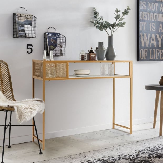 2-tier Faux Marble Sofa Console Hallway Table With Open Shelf Image 7