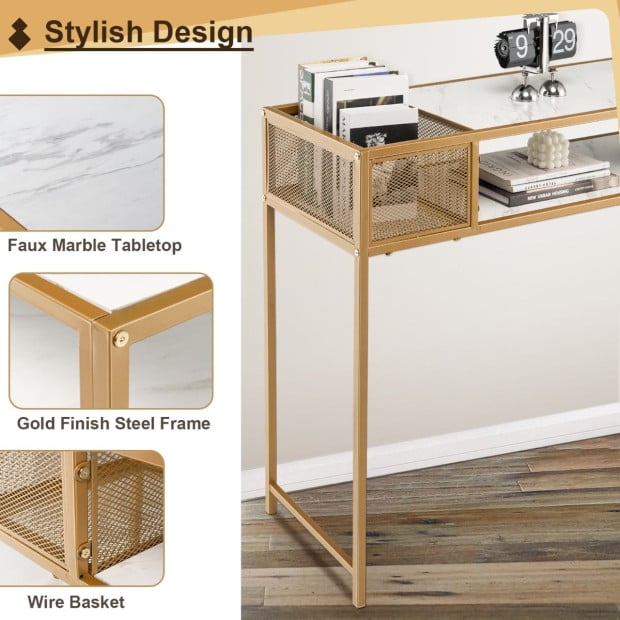 2-tier Faux Marble Sofa Console Hallway Table With Open Shelf Image 3