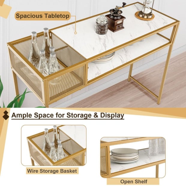 2-tier Faux Marble Sofa Console Hallway Table With Open Shelf Image 6