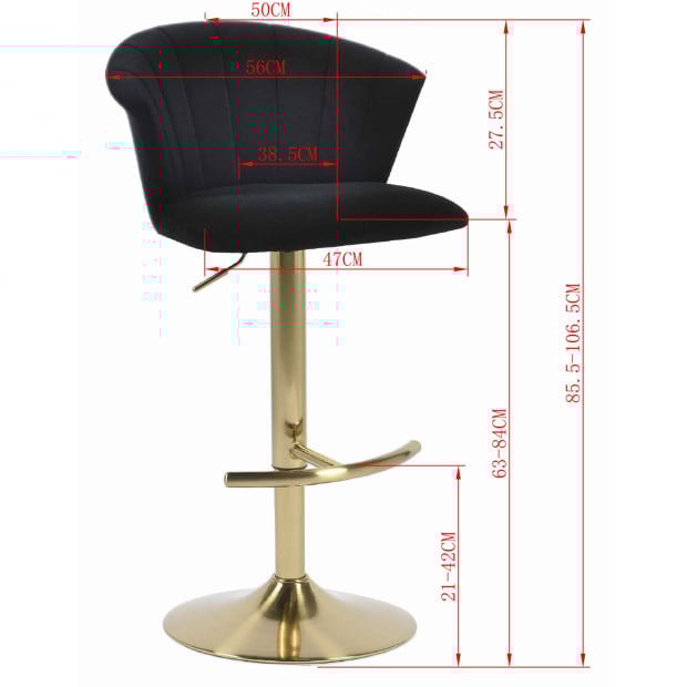 Flare Golden Velvet Gas Lift Barstool Kitchen Backrest - Black Image 5