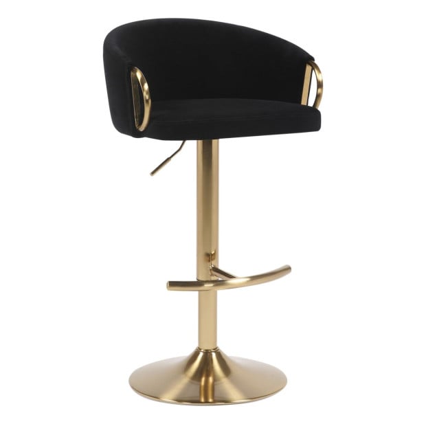 Winfrey Gas Lift Bar Stool Kitchen Backrest Velvet - Black