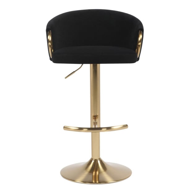 Winfrey Gas Lift Bar Stool Kitchen Backrest Velvet - Black Image 2