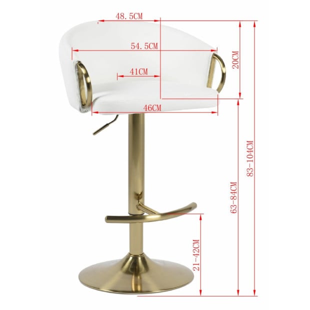 Winfrey Gas Lift Bar Stool Kitchen Backrest Faux Leather - White Image 5