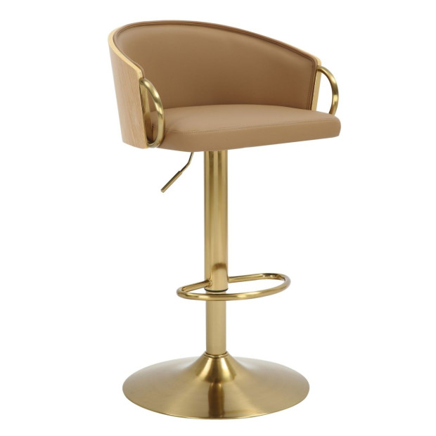 Jensen Gold Gas Lift Bar Stool Kitchen Backrest Faux Leather - Oak Image 2