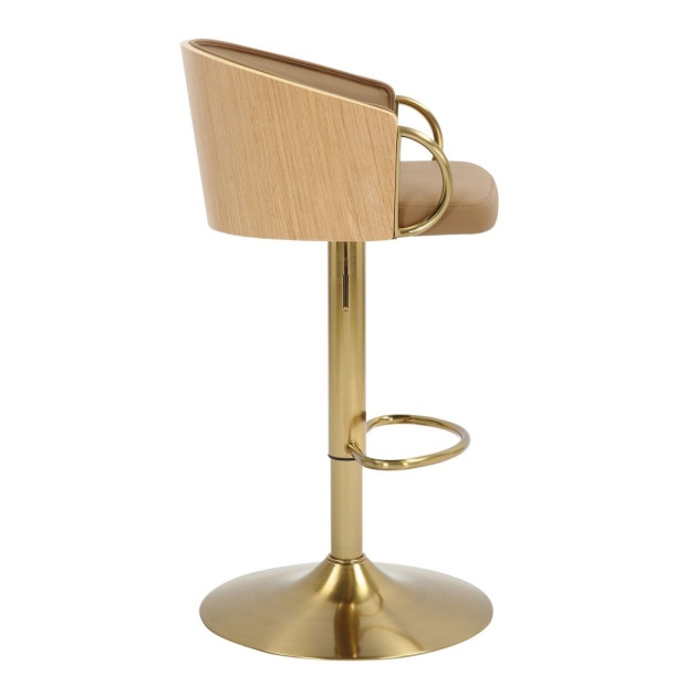 Jensen Gold Gas Lift Bar Stool Kitchen Backrest Faux Leather - Oak Image 3