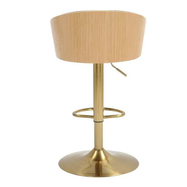 Jensen Gold Gas Lift Bar Stool Kitchen Backrest Faux Leather - Oak Image 4