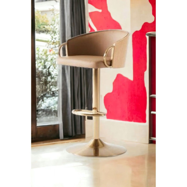 Jensen Gold Gas Lift Bar Stool Kitchen Backrest Faux Leather - Oak Image 5