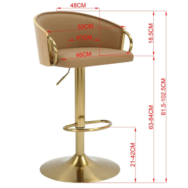 Jensen Gold Gas Lift Bar Stool Kitchen Backrest Faux Leather - Oak Image 6