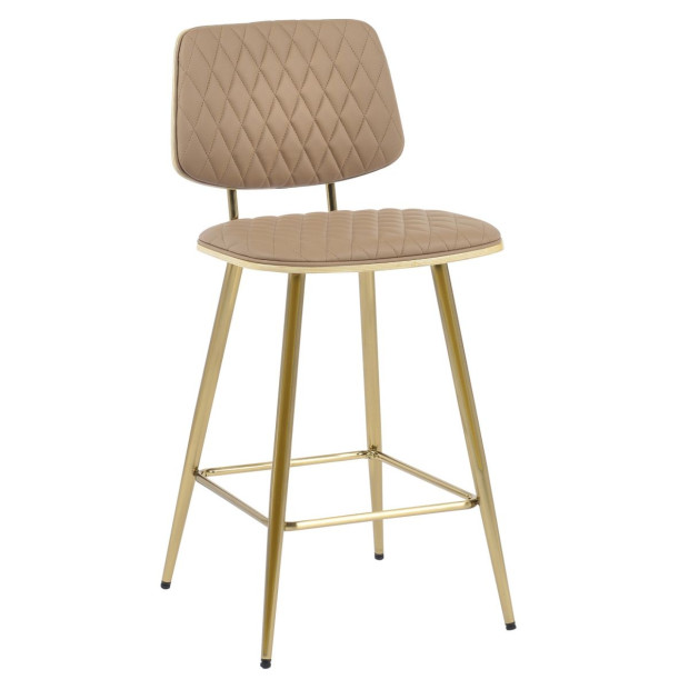 Osaka Gold Bar Kitchen Stool Backrest Faux Leather - Khaki Image 2
