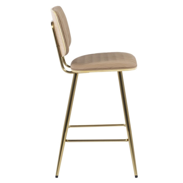 Osaka Gold Bar Kitchen Stool Backrest Faux Leather - Khaki Image 3