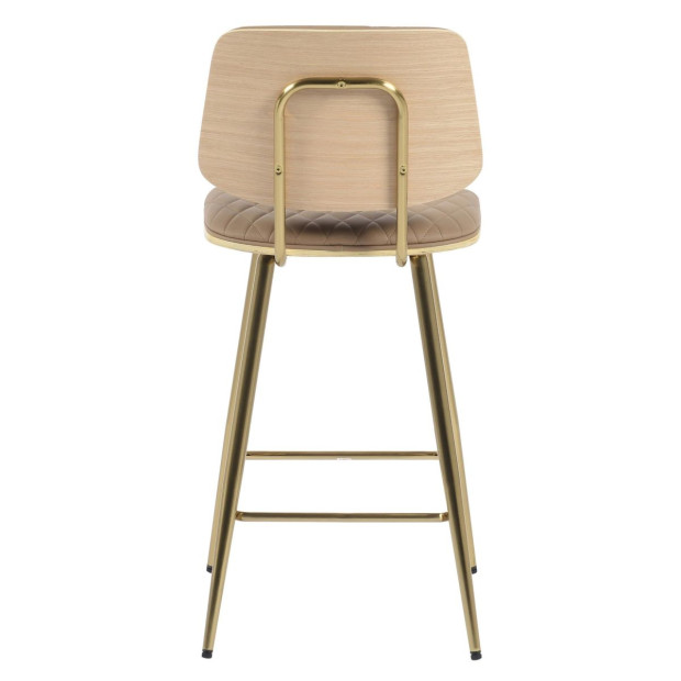 Osaka Gold Bar Kitchen Stool Backrest Faux Leather - Khaki Image 4