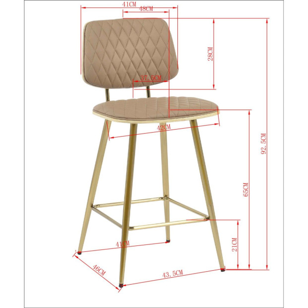 Osaka Gold Bar Kitchen Stool Backrest Faux Leather - Khaki Image 5