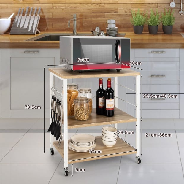3-layer Microwave Stand Kitchen Cart With Hooks White Image 4