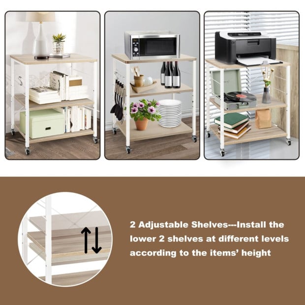 3-layer Microwave Stand Kitchen Cart With Hooks White Image 9