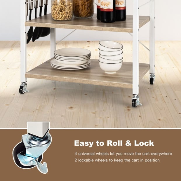 3-layer Microwave Stand Kitchen Cart With Hooks White Image 3
