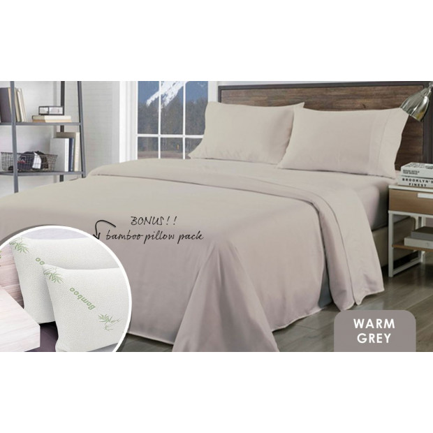 Bamboo Blend Sheet Set Pillows 2 Pack - King - Warm Grey