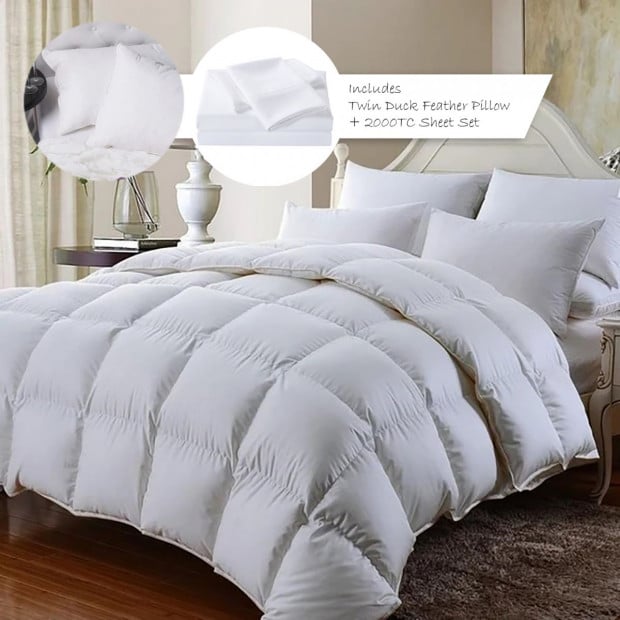 350GSM Bamboo Quilt 2000TC Sheet Set Pillows Set - Double - White