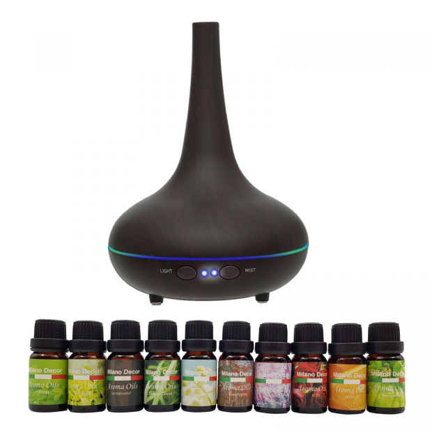 Aroma Diffuser Set With 10 Pack Diffuser Oils Humidifier Dark Wood Image 2