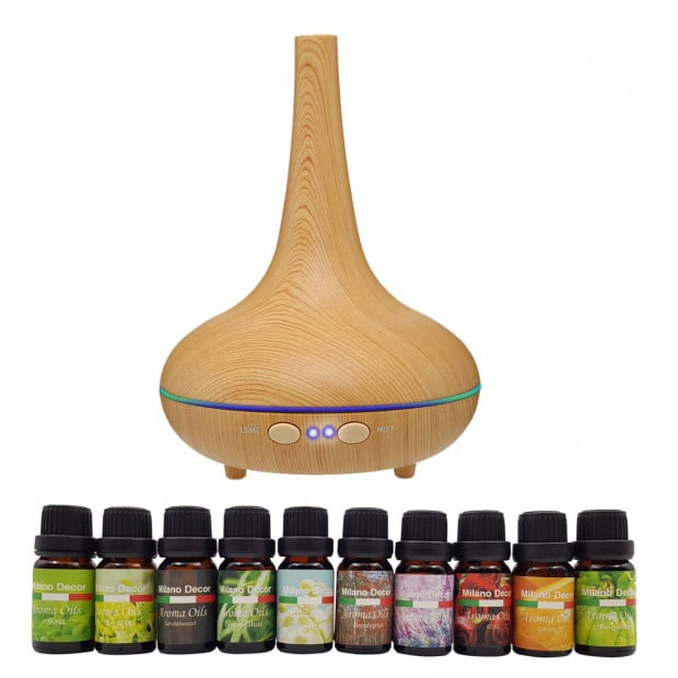 Aroma Diffuser Set With 10 Pack Diffuser Oils Humidifier - Light Wood Image 2