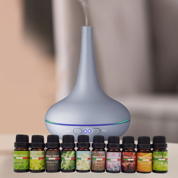 Aroma Diffuser Set With 10 Pack Diffuser Oils Humidifier - Matt Grey