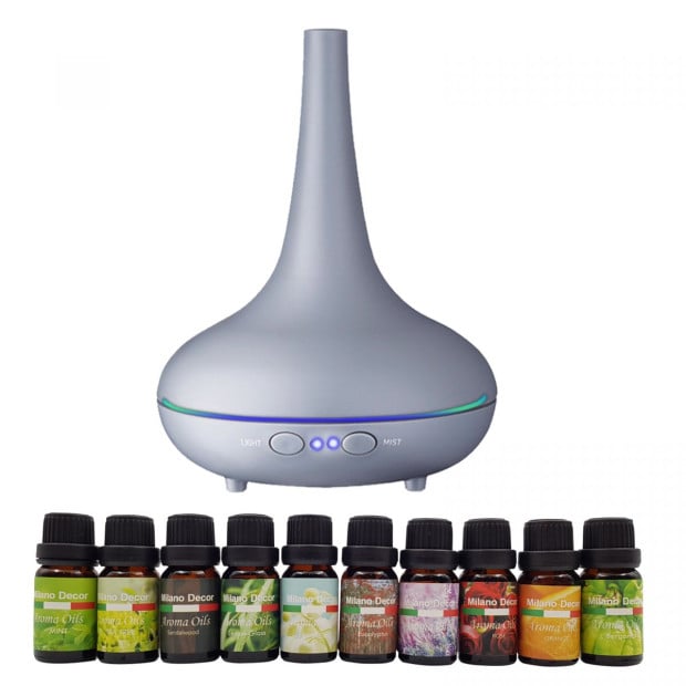Aroma Diffuser Set With 10 Pack Diffuser Oils Humidifier - Matt Grey Image 2