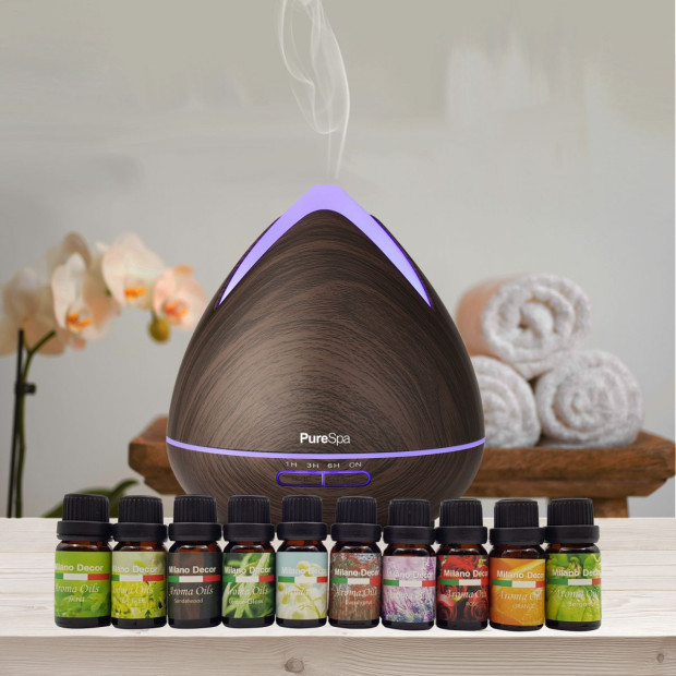 Diffuser Set With 10 Pack Diffuser Oils Humidifier Aromatherapy Dark Wood
