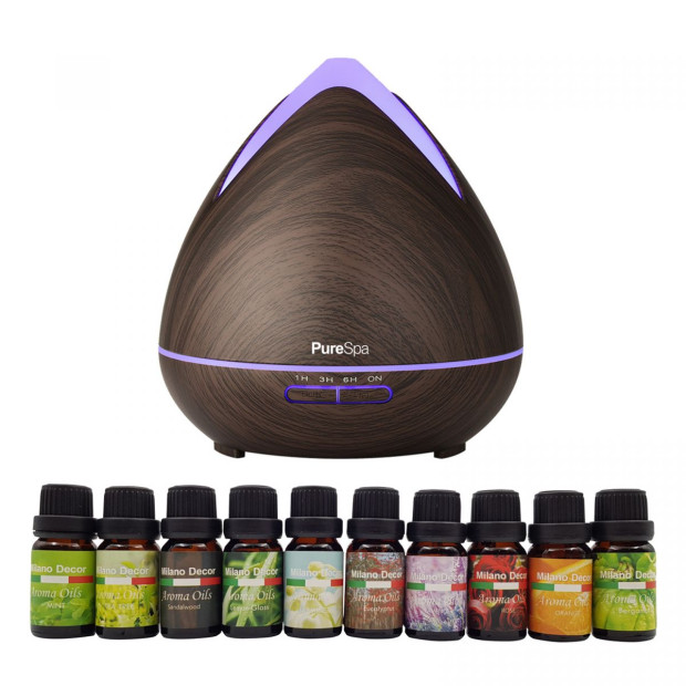 Diffuser Set With 10 Pack Diffuser Oils Humidifier Aromatherapy Dark Wood Image 2