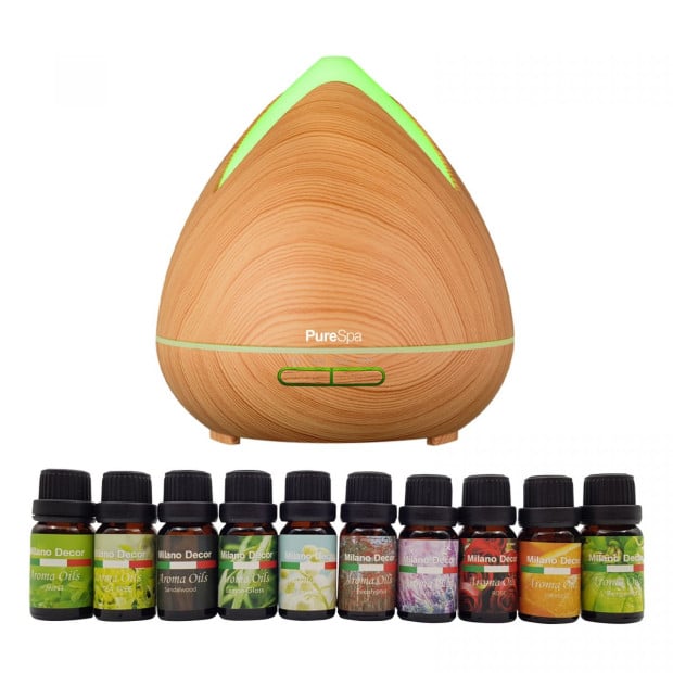 Diffuser Set With 10 Pack Diffuser Oils Humidifier Aromatherapy Light Wood Image 2