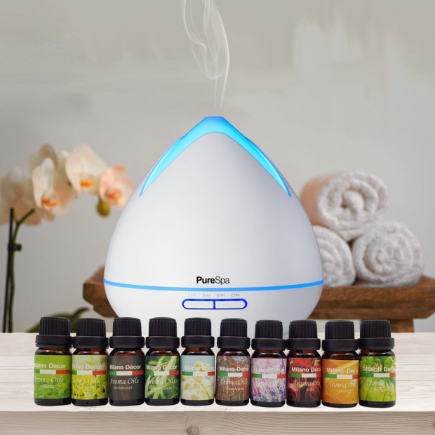 Diffuser Set With 10 Pack Diffuser Oils Humidifier Aromatherapy White