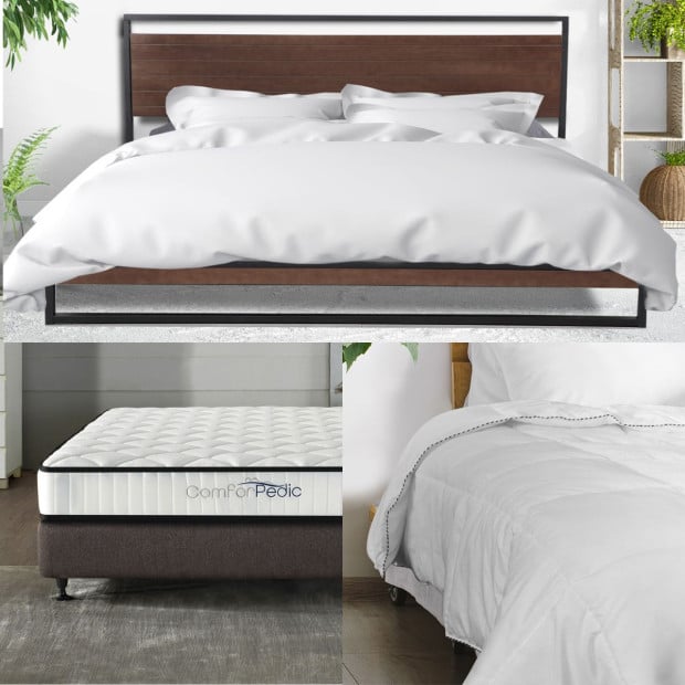 Bed Frame + Mattress + 250GSM Bamboo Quilt Package Deal Set - Queen Image 2