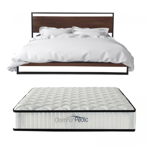 Bed Frame With Comforpedic Mattress Bedroom Set Queen - White Brown