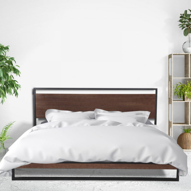 Bed Frame With Comforpedic Mattress Bedroom Set Queen - White Brown Image 4