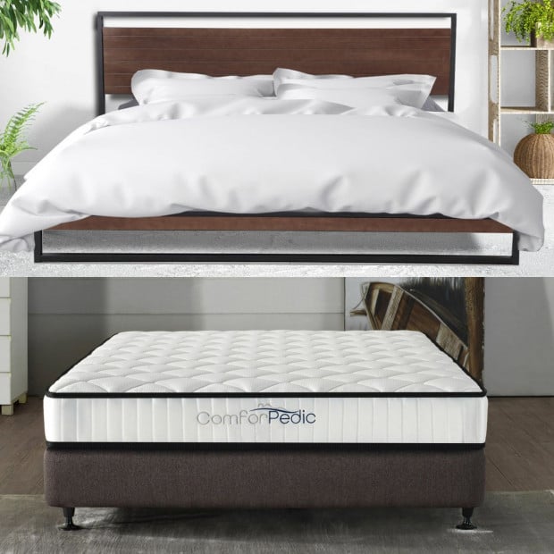 Bed Frame With Comforpedic Mattress Bedroom Set - King - White Brown Image 2