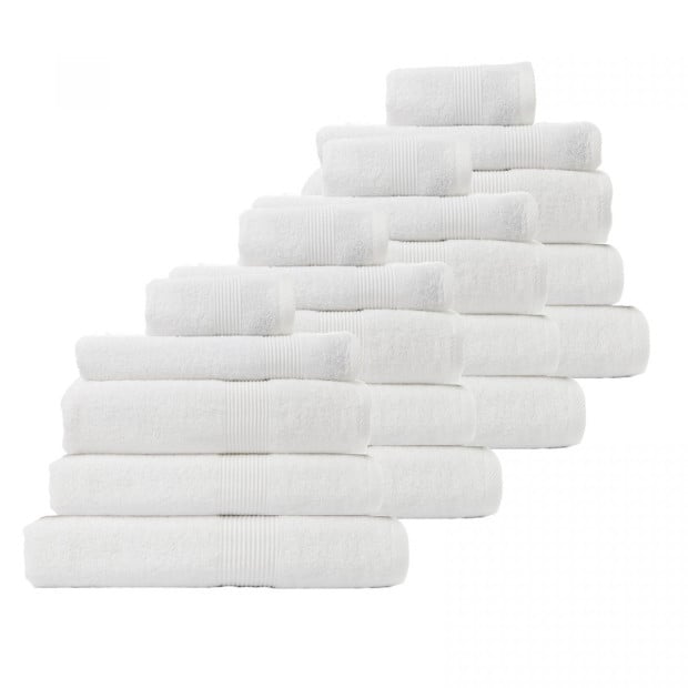 20 Pc Cotton Bamboo Towel Bundle Set 450GSM Luxury Absorbent - White Image 2