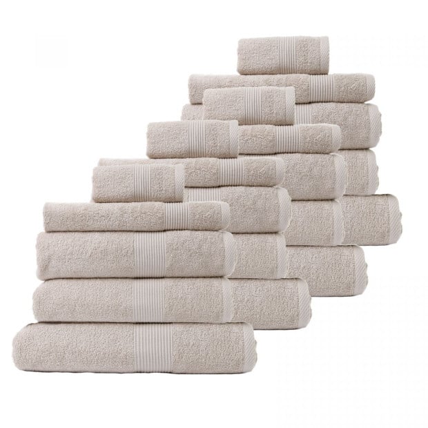 20pc Cotton Bamboo Towel Bundle Set 450GSM Luxurious Absorbent - Beige Image 2