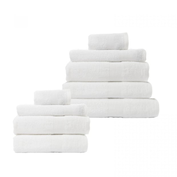 9 Piece Cotton Bamboo Towel Bundle Set 450GSM Luxurious - White Image 2