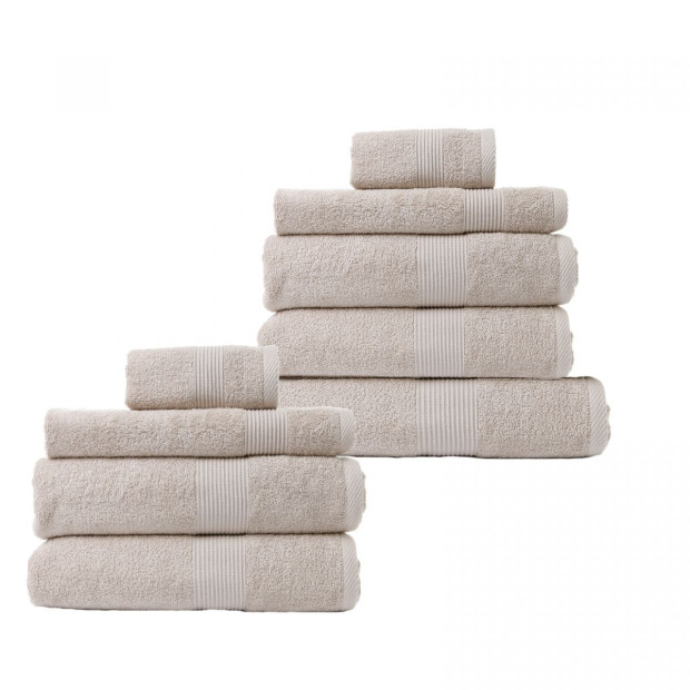 9 Pc Cotton Bamboo Towel Bundle Set 450GSM Luxurious - Beige Image 2