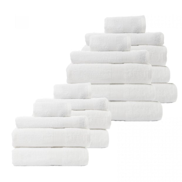 18 Pcs Cotton Bamboo Towel Bundle Set 450GSM Luxurious - White Image 2