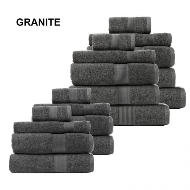 18 Piece Cotton Bamboo Towel Bundle Set 450GSM Luxurious - Granite