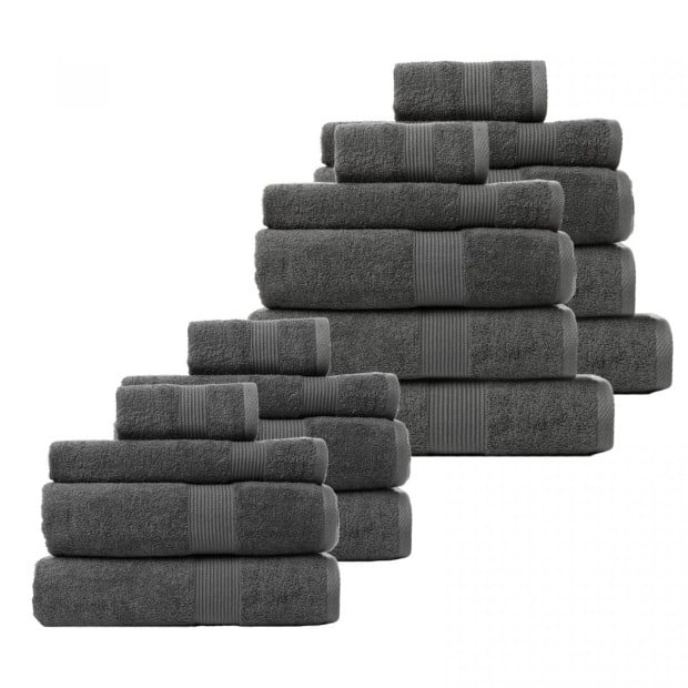 18 Piece Cotton Bamboo Towel Bundle Set 450GSM Luxurious - Granite Image 2
