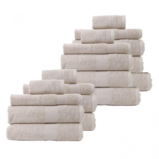 18 Piece Cotton Bamboo Towel Bundle Set 450GSM Luxurious - Beige Image 2