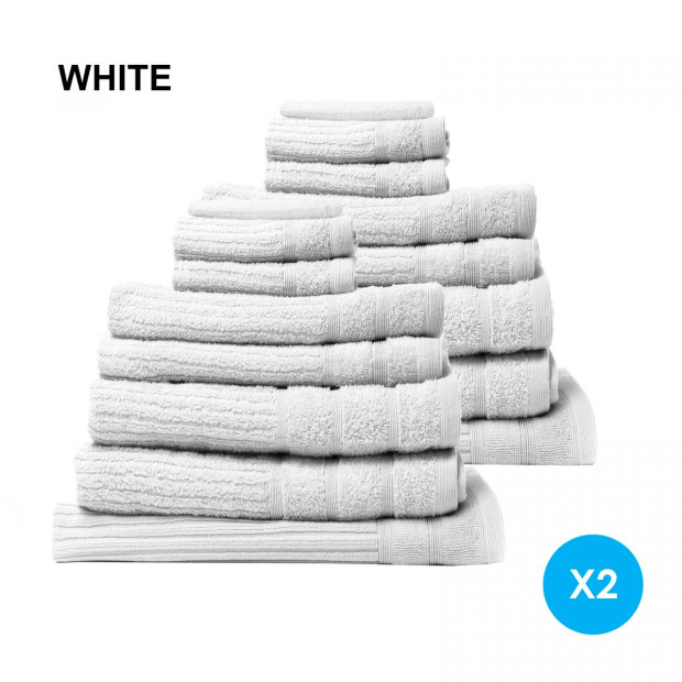 16 Piece Egyptian Cotton Towel Set 600GSM Luxurious Absorbent - White