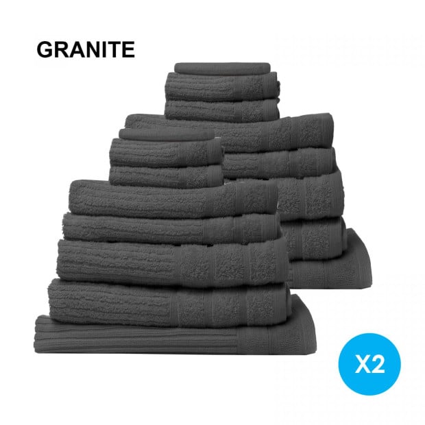 16 Piece Egyptian Cotton Towel Set 600GSM Absorbent - Granite