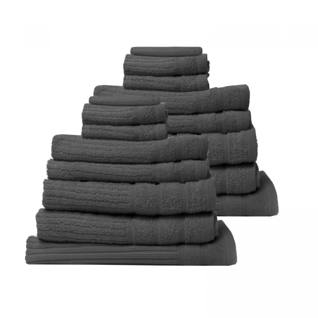16 Piece Egyptian Cotton Towel Set 600GSM Absorbent - Granite Image 2