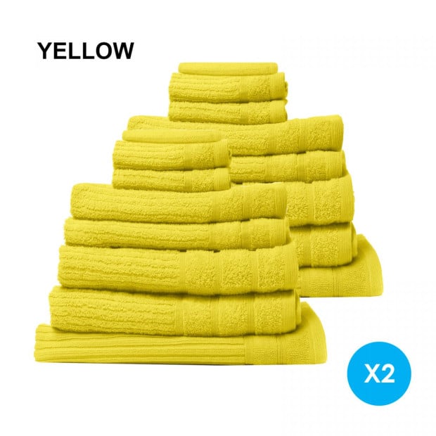 16 Piece Egyptian Cotton Eden Towel Set 600GSM Luxurious - Yellow