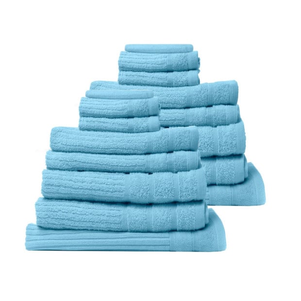 16 Piece Egyptian Cotton Towel Set 600GSM Luxurious Absorbent - Aqua Image 2