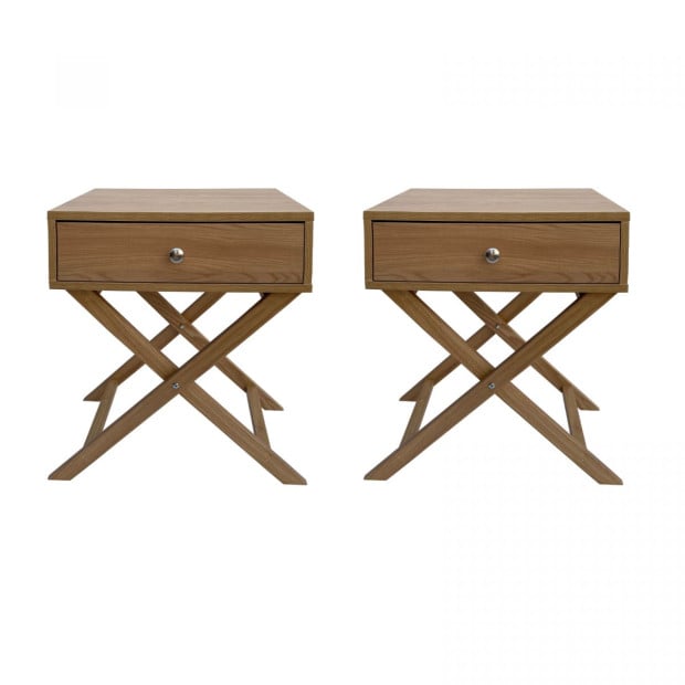 Decor Bedside Table Oak Storage Cabinet Bedroom - Two Pack - Oak Image 2