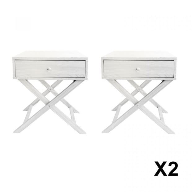 Bedside Table White Storage Cabinet Bedroom - Two Pack - White