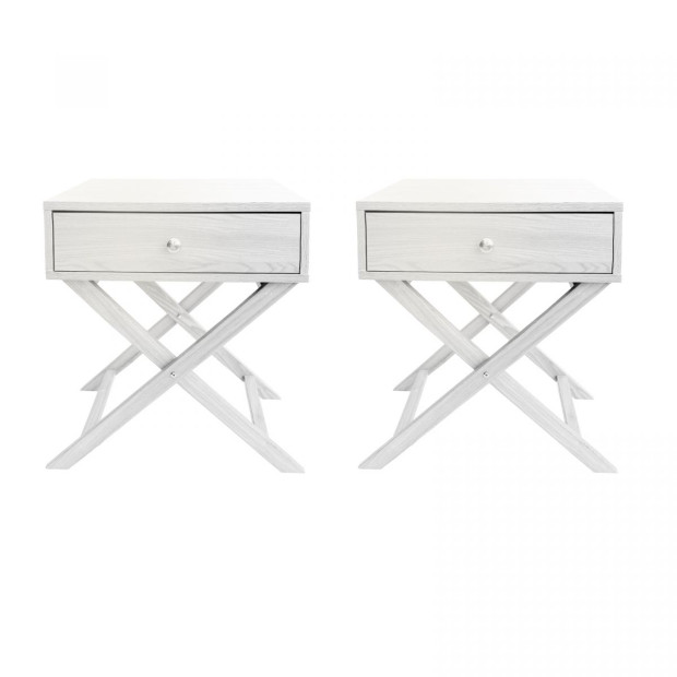 Bedside Table White Storage Cabinet Bedroom - Two Pack - White Image 2